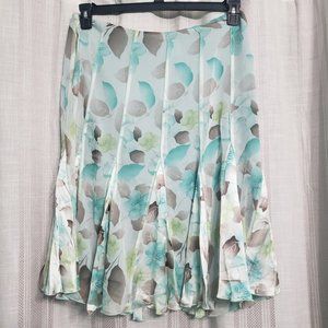 Nine West Light Blue Floral Patterned Silk Skirt Size 14